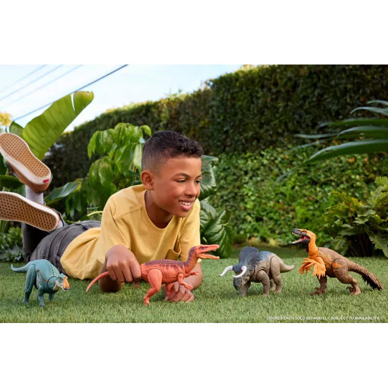Giocattolo dinosauro Jurassic World Rebirth Wild Roar Abelisaurus, attacco con morso controllato dalla coda e suono