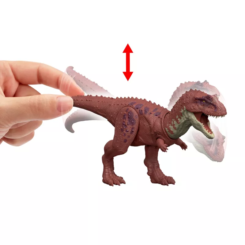 Giocattolo dinosauro Jurassic World Rebirth Wild Roar Aucasaurus, morso d'attacco controllato dalla coda e suono