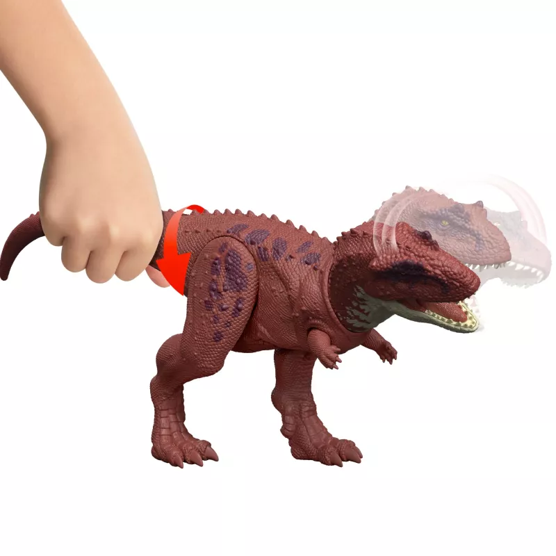 Giocattolo dinosauro Jurassic World Rebirth Wild Roar Aucasaurus, morso d'attacco controllato dalla coda e suono