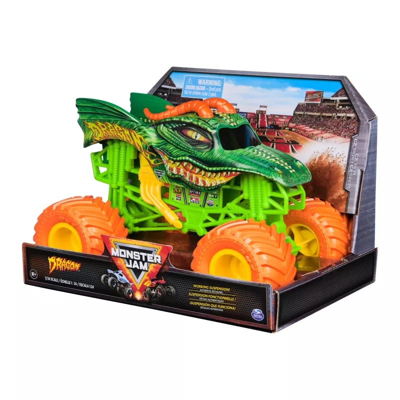 Monster Jam, monster truck Dragon ufficiale, veicolo da collezione in pressofusione, scala 1:24, giocattolo per bambini e bambine da 3 anni