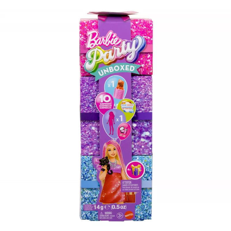 Barbie Party Unboxed Glam Party Series Red Sparkle bambola e accessori con 10 sorprese