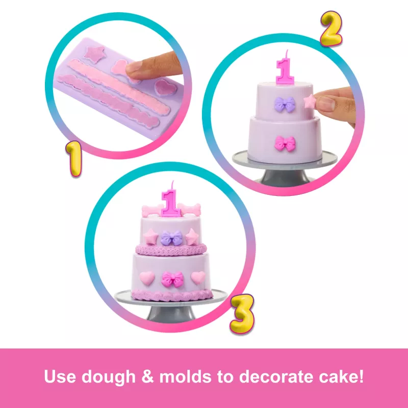 Barbie Party Unboxed Pet Birthday Series bambola e accessori, set fiocchi di compleanno con 10 sorprese