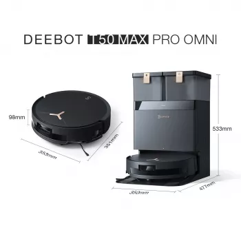 Robot aspirapolvere Ecovacs Deebot T50 MAX PRO OMNI Gen2 — potenza di aspirazione 18500 Pa, autonomia 180 min, nero
