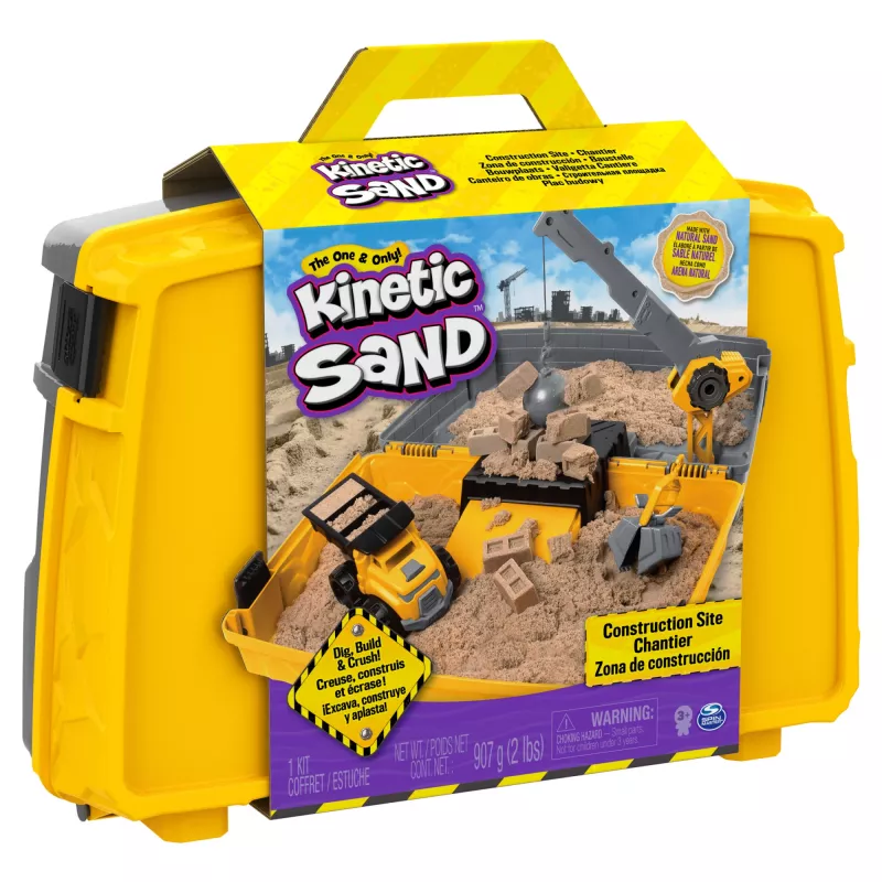 Kinetic Sand, cassetta pieghevole con veicolo da cantiere con 907 g di sabbia da gioco e camion giocattolo, scatola contenitore, giocattolo sensoriale, regali di Natale per bambini da 3 anni