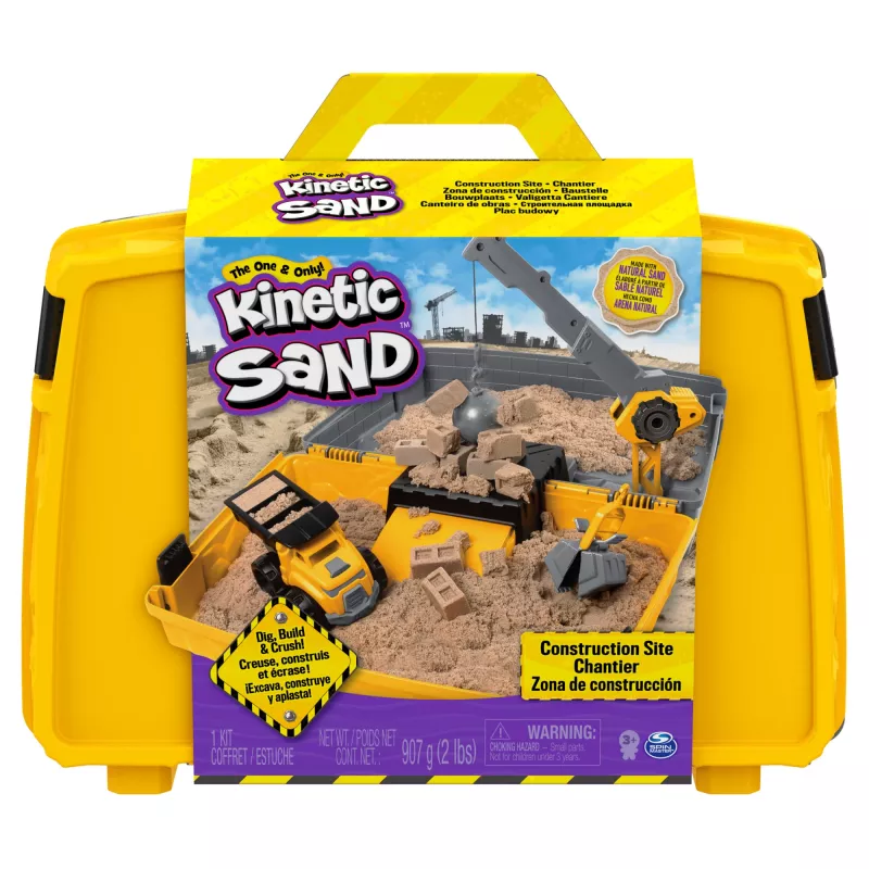 Kinetic Sand, cassetta pieghevole con veicolo da cantiere con 907 g di sabbia da gioco e camion giocattolo, scatola contenitore, giocattolo sensoriale, regali di Natale per bambini da 3 anni