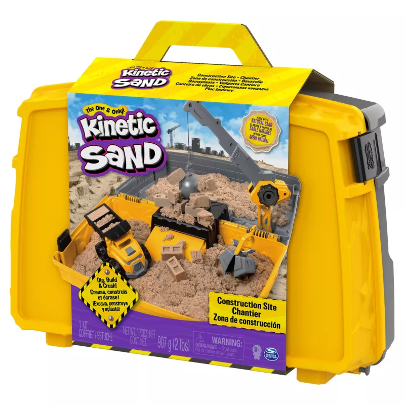 Kinetic Sand, cassetta pieghevole con veicolo da cantiere con 907 g di sabbia da gioco e camion giocattolo, scatola contenitore, giocattolo sensoriale, regali di Natale per bambini da 3 anni