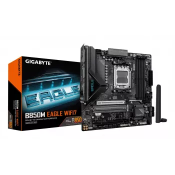 Scheda madre GIGABYTE B850M EAGLE WIFI7 — Micro ATX, Socket AM5, AMD B850, DDR5 fino a 8200 MHz (O.C.), 4 DIMM, PCIe 5.0, Wi‑Fi 7, 2.5 GbE