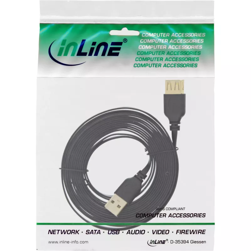 InLine cavo piatto USB 2.0 Type-A connettore maschio / femmina placcato oro nero 2m