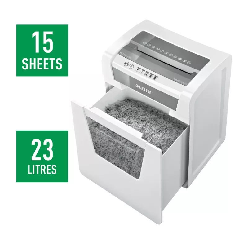 Leitz IQ Office distruggidocumenti P4, taglio a croce, 22,3 cm, 4 x 40 mm, 23 l, 225 fogli, 55 dB