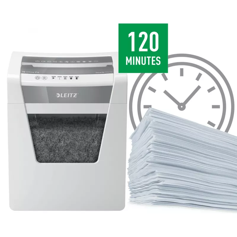 Leitz IQ Office distruggidocumenti P4, taglio a croce, 22,3 cm, 4 x 40 mm, 23 l, 225 fogli, 55 dB