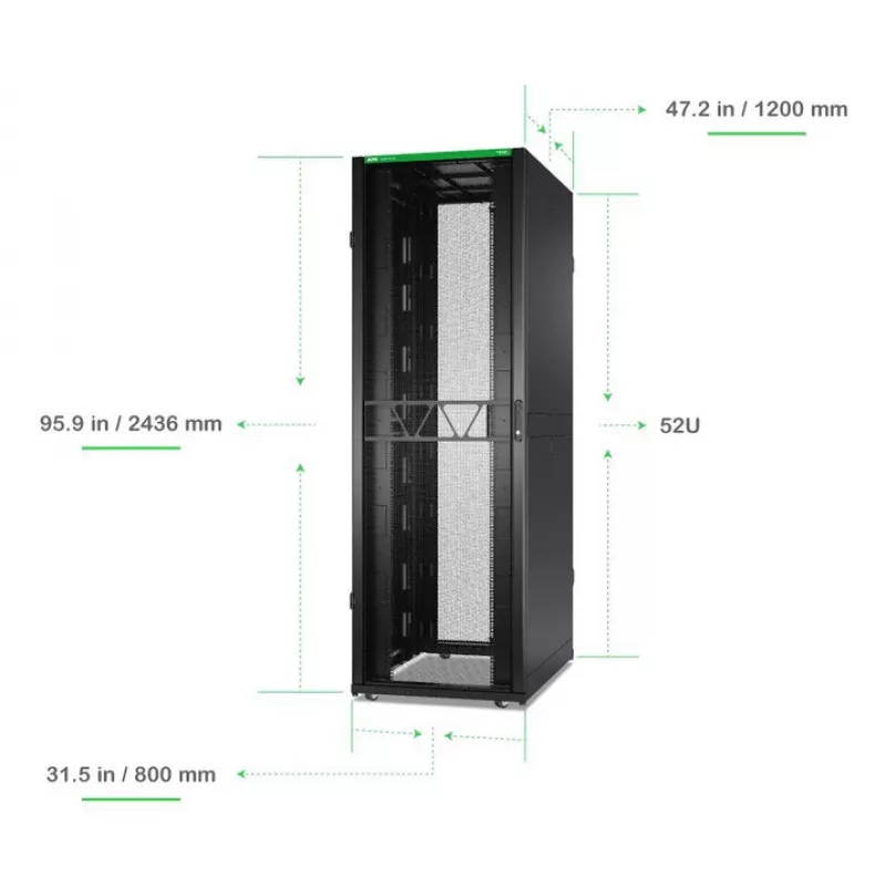 APC NetShelter SX, case server rack, Gen 2, 52U, 2436H x 800B x 1200T mm, con pareti laterali, nero