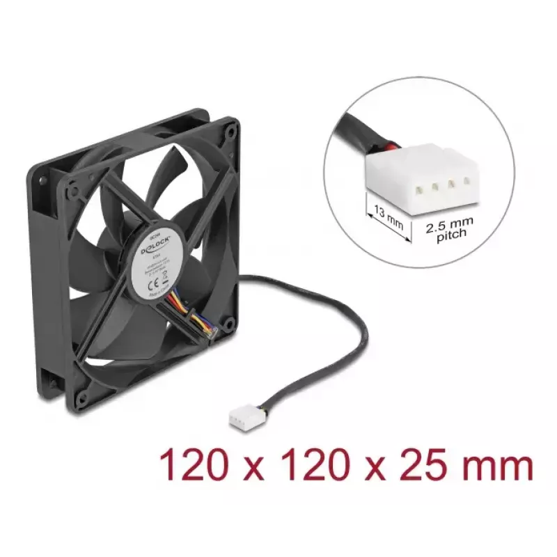 DELOCK 67303 ventola per case computer 120 mm, 24 V, cuscinetto a sfere, nero