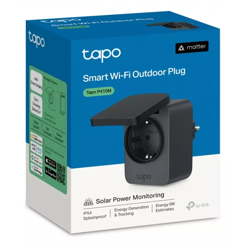 Presa smart TP-Link Tapo P410M – presa Wi-Fi da esterno, 3680 W, 200–250 V, nera