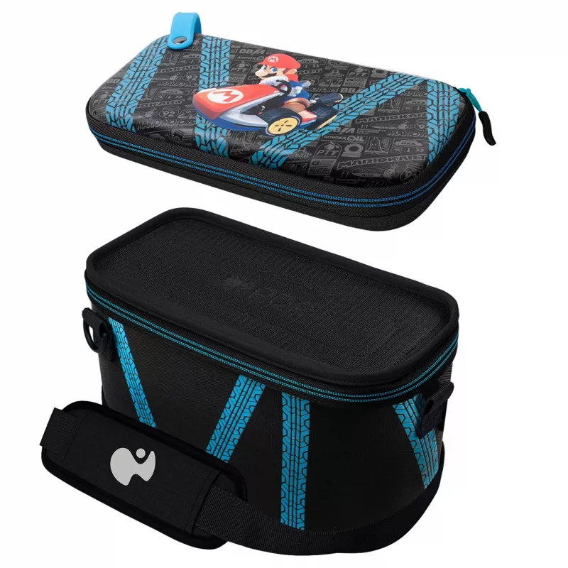 Custodia rigida PDP Nintendo Switch Kart Drift Overnight Case GLOW nero blu