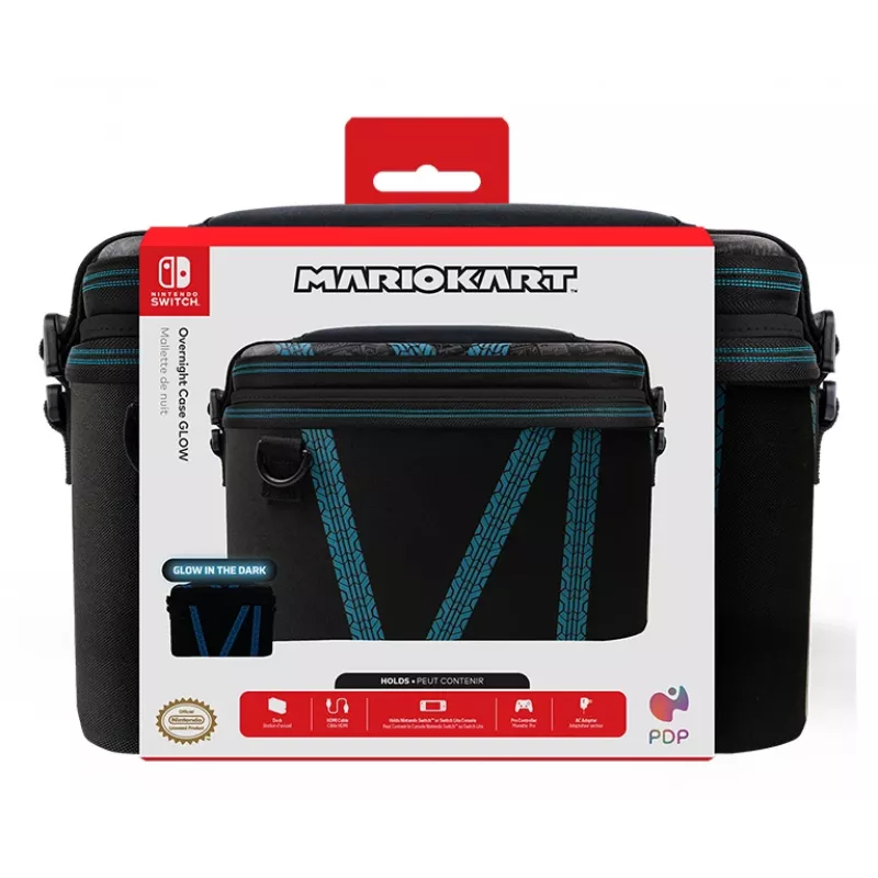 Custodia rigida PDP Nintendo Switch Kart Drift Overnight Case GLOW nero blu