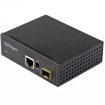 StarTech.com Convertitore media industriale da fibra ottica a Ethernet – 10/100/1000 Mbit/s SFP su RJ45/Cat6 – fibra ottica monomodale/multimodale su rete Gigabit in rame – 12-56V DC – IP-30/ -40 a +75°C