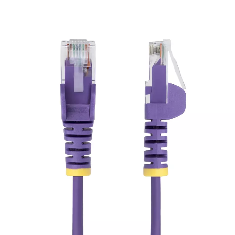 StarTech.com Cavo Ethernet CAT6 sottile viola da 7 m, senza linguetta, 100W PoE, UTP, LSZH, 28AWG rame puro nudo, cavo patch di rete RJ45 sottile con scarico di trazione, testato singolarmente
