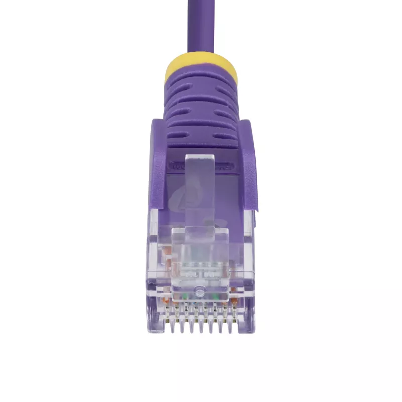 StarTech.com Cavo Ethernet CAT6 sottile viola da 7 m, senza linguetta, 100W PoE, UTP, LSZH, 28AWG rame puro nudo, cavo patch di rete RJ45 sottile con scarico di trazione, testato singolarmente
