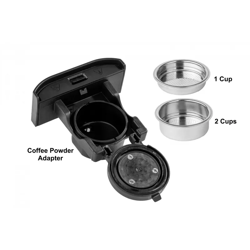 TORNADO TCM7042-GS | Macchina per caffè multikaps 5 in 1, macchina per caffè a capsule, 1,5 L, capsule di caffè, caffè macinato, 1350 W, nero