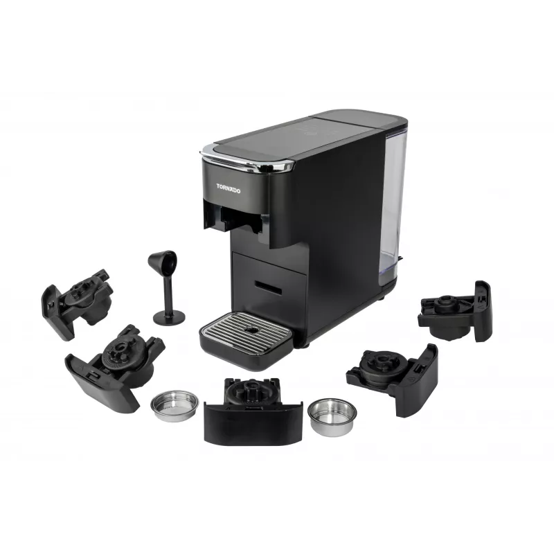 TORNADO TCM7042-GS | Macchina per caffè multikaps 5 in 1, macchina per caffè a capsule, 1,5 L, capsule di caffè, caffè macinato, 1350 W, nero