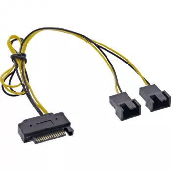 Cavo di alimentazione SATA a Y InLine connettore femmina SATA / 2x connettore maschio 2 pin per ventola 0,30 m