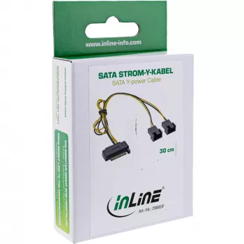 Cavo di alimentazione SATA a Y InLine connettore femmina SATA / 2x connettore maschio 2 pin per ventola 0,30 m