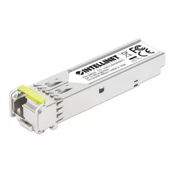 Modulo ricetrasmettitore ottico SFP Intellinet Gigabit Fiber WDM bidirezionale 1000Base-BX-D (LC) porta single-mode, 120 km, BiDi WDM (RX1490/TX1550), conforme MSA per la massima compatibilità, argento