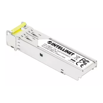 Modulo ricetrasmettitore ottico SFP Intellinet Gigabit Fiber WDM bidirezionale 1000Base-BX-D (LC) porta single-mode, 120 km, BiDi WDM (RX1490/TX1550), conforme MSA per la massima compatibilità, argento