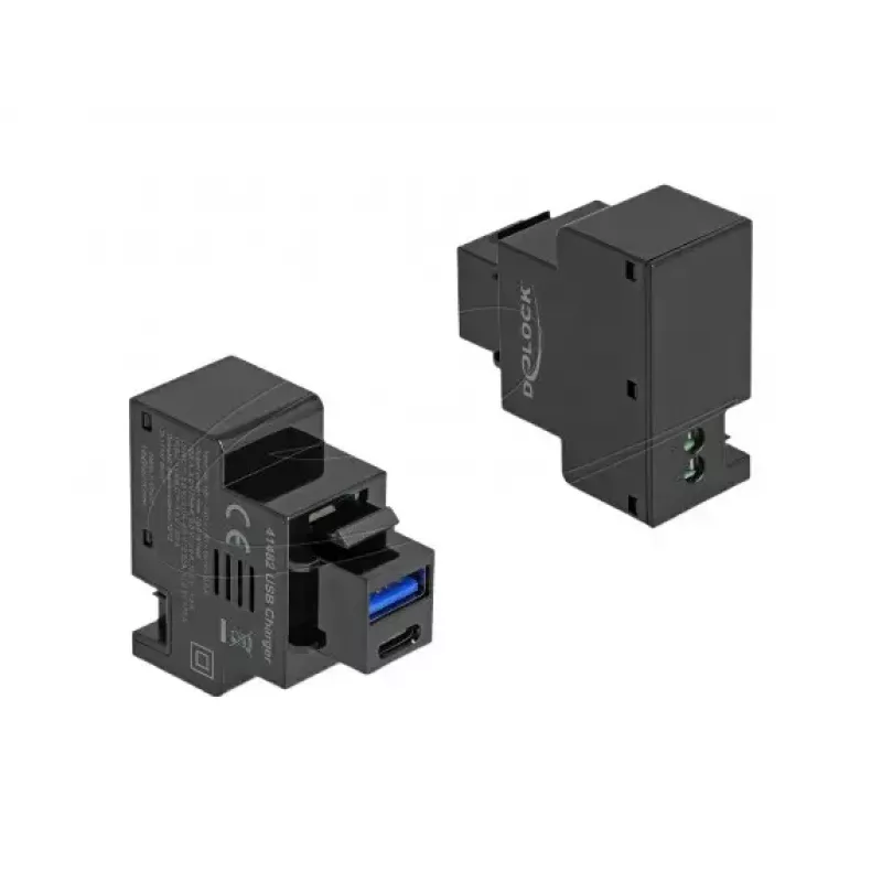 Modulo keystone DELOCK 41482 con porte USB-C e USB-A, piatto, nero