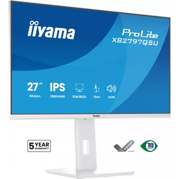 Monitor LED 27 inch IIYAMA ProLite XB2797QSU-W1 IPS Quad HD (2560x1440), angolo di visuale 178°, hub USB 3.2, altoparlanti, VESA, regolabile in altezza, bianco