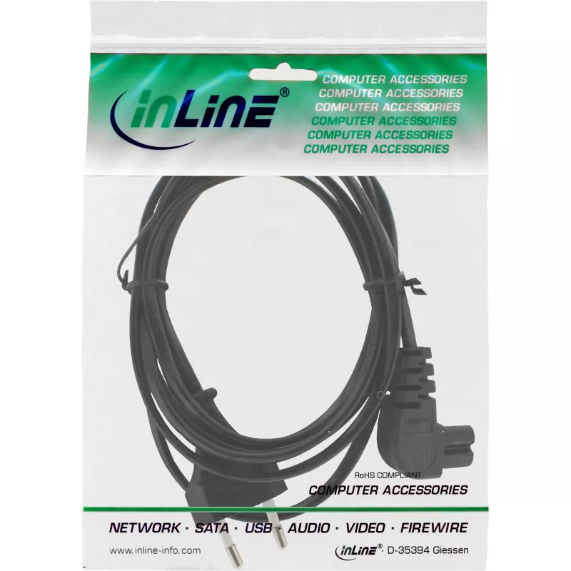 Cavo di alimentazione InLine, spina Euro / spina Euro8 angolare, nero, 10 m