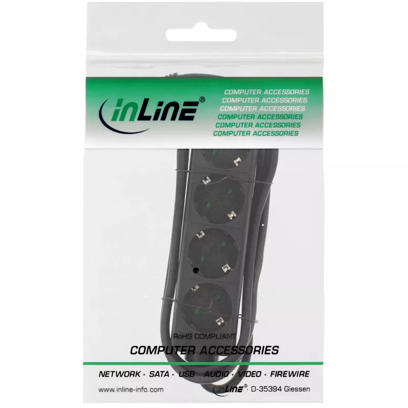Ciabatta InLine, 4 prese Schuko CEE 7/3, nero, 1,5 m