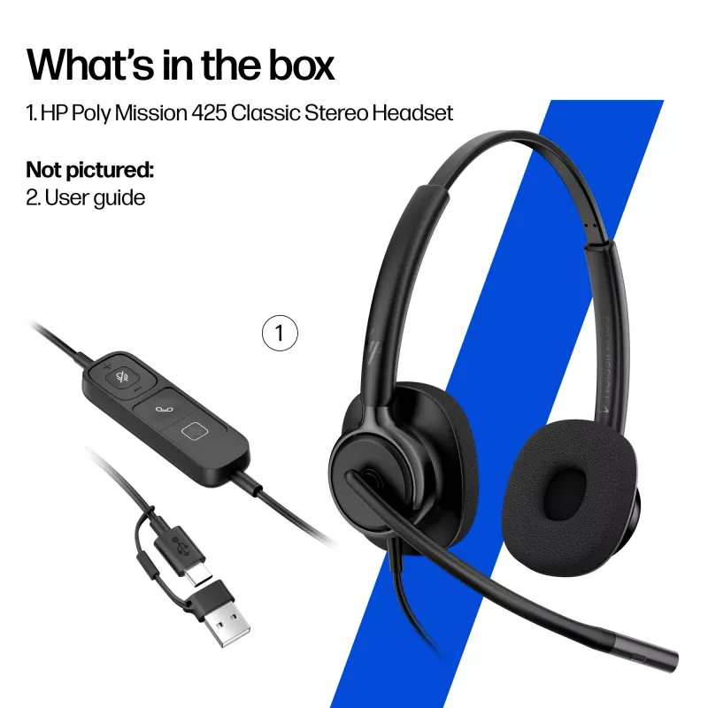 Cuffie stereo con filo HP Poly Mission 425 Classic USB, over-ear, 126 g