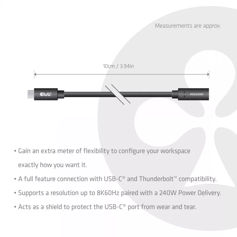 Cavo di prolunga USB-C 40Gbps 1 m — club 3d, USB C a USB C, nero