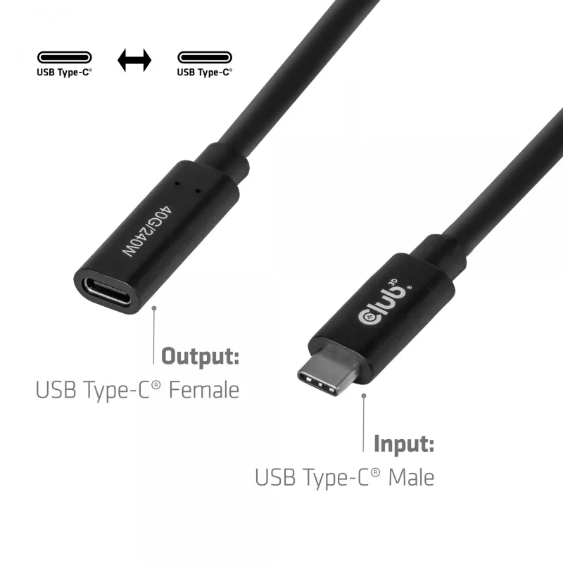 Cavo di prolunga USB-C 40Gbps 1 m — club 3d, USB C a USB C, nero
