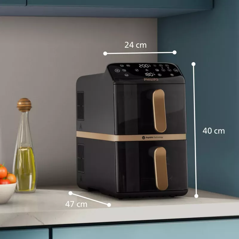 Philips serie 4000 Friggitrice ad aria Dual Stack cestello verticale 10L a installazione libera 2750 W friggitrice ad aria calda nero