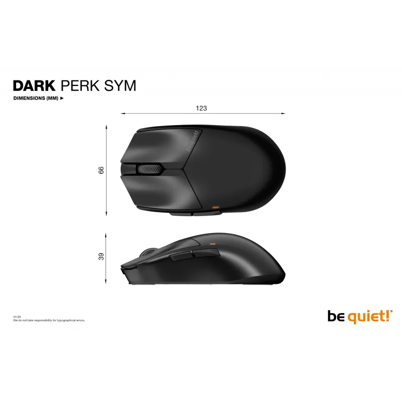 be quiet Dark Perk | Sym Mouse Gaming per destrorsi RF Wireless + USB Type-C ottico 32000 DPI