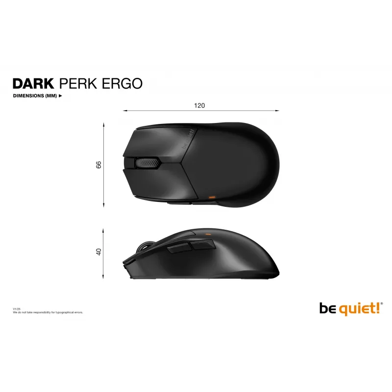 be quiet Dark Perk | Ergo Mouse Gaming per destrorsi RF Wireless + USB Type-C ottico 32000 DPI