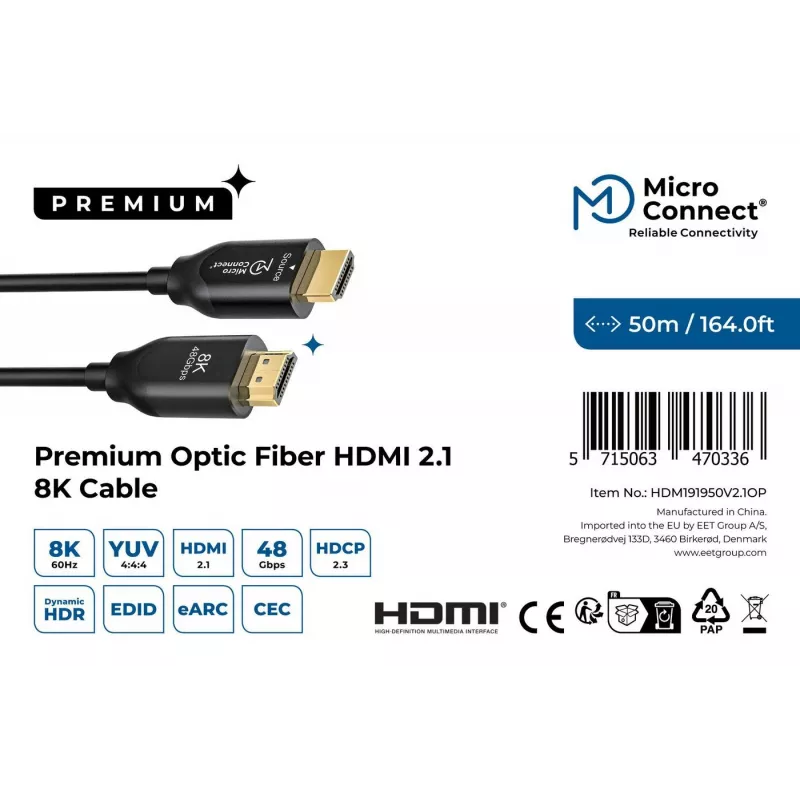 Cavo HDMI Microconnect HDM191950V2.1OP 2.1 4K 60Hz 8K 120Hz