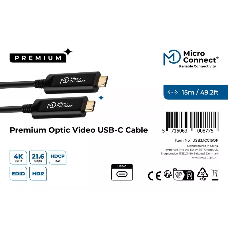 Microconnect USB3.1CC15OP cavo USB USB 3.2 Gen 1 (3.1 Gen 1) 15 m USB C nero