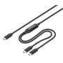 Cavo di ricarica doppio USB-C a USB-C Manhattan, 100 W, 2 m, connettore maschio a due connettori maschi, cavo splitter intelligente, ricarica due dispositivi tramite un'unica porta USB-C PD, eroga fino a 100 W in ricarica singola e fino a 70 W + 28 W in ricarica doppia, cavo intrecciato, connettori in alluminio, nero