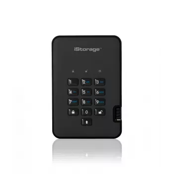 iStorage diskAshur² HDD 5TB nero | disco fisso portatile sicuro | crittografia hardware AES-XTS 256 bit | protetto da PIN | indipendente da sistema operativo e piattaforma | conforme TAA | difesa da attacchi brute-force | resistente a polvere e acqua