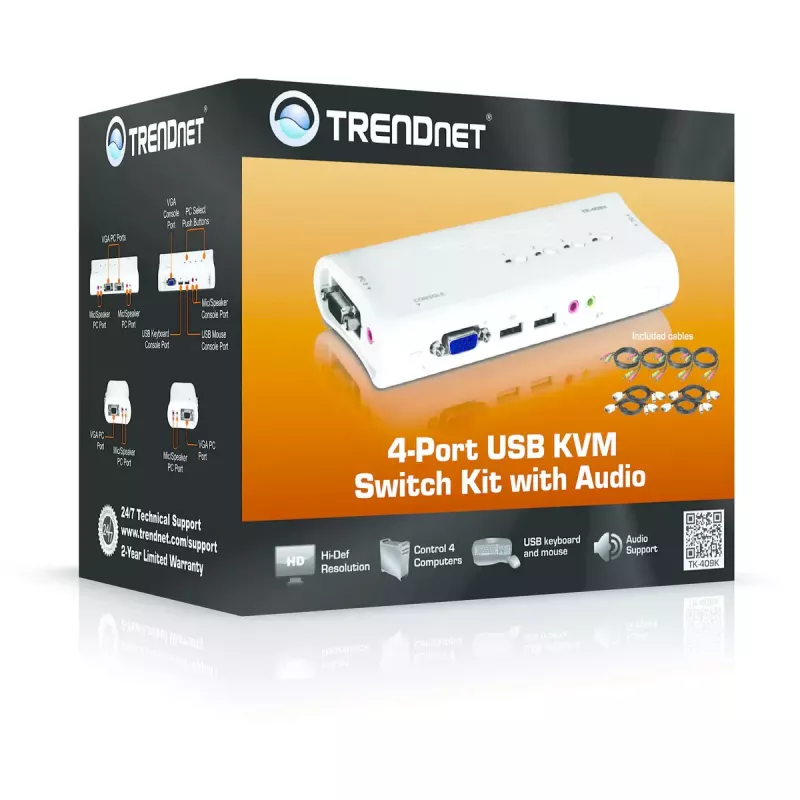 Switch KVM Trendnet TK-409K USB VGA 2048x1536 1,6 m con cavo blu