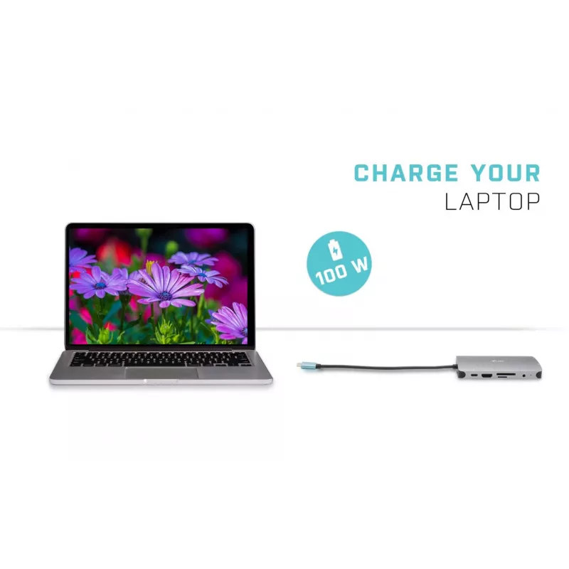 Dock USB-C Nano i-tec Metal HDMI/VGA con LAN + caricabatterie universale 77 W