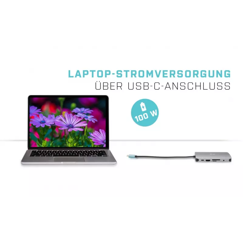 Dock USB-C Nano i-tec Metal HDMI/VGA con LAN + caricabatterie universale 77 W