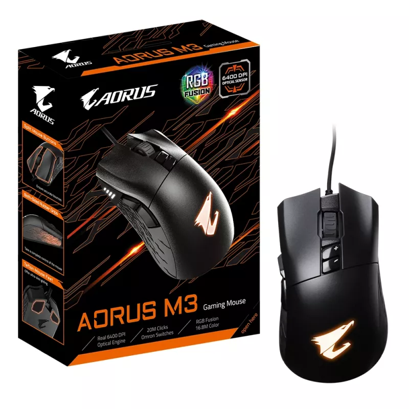 GIGABYTE AORUS M3 mouse gaming per destrimani USB Type-A ottico 6400 DPI