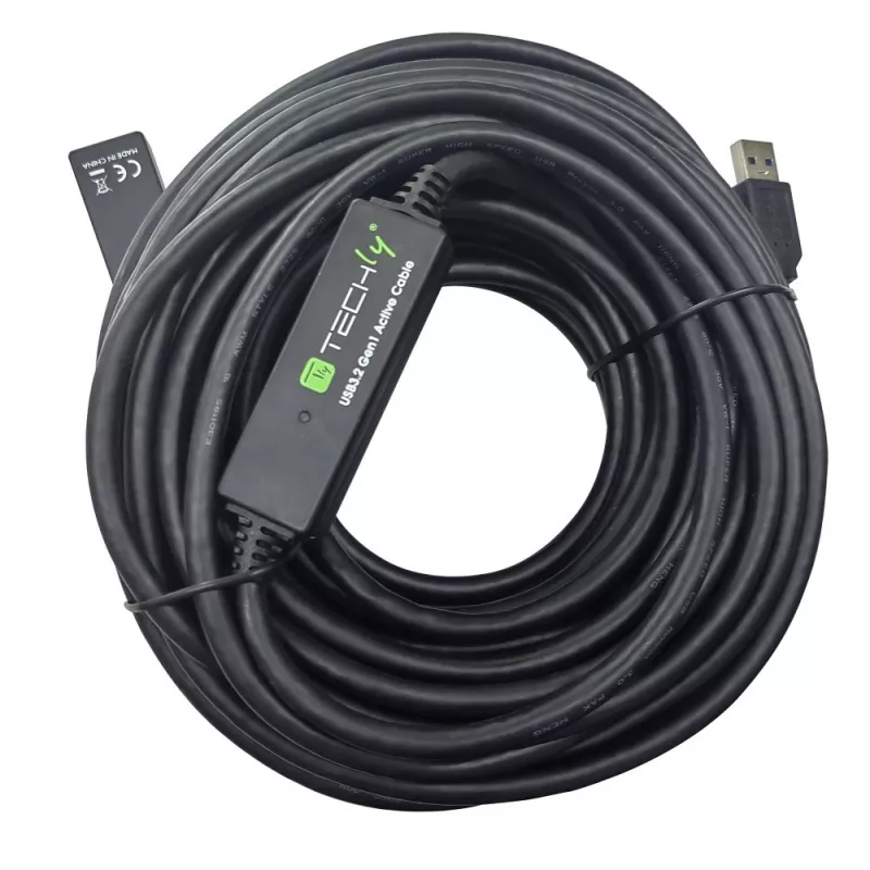 Techly ICUR30200G cavo USB USB 3.2 Gen 1 (3.1 Gen 1) 20 m USB A nero