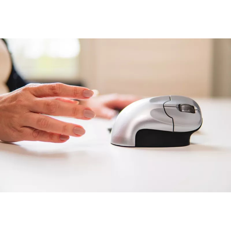 BakkerElkhuizen Grip mouse wireless, per destrimani, design verticale, ottico, RF wireless, 1600 DPI, nero, argento