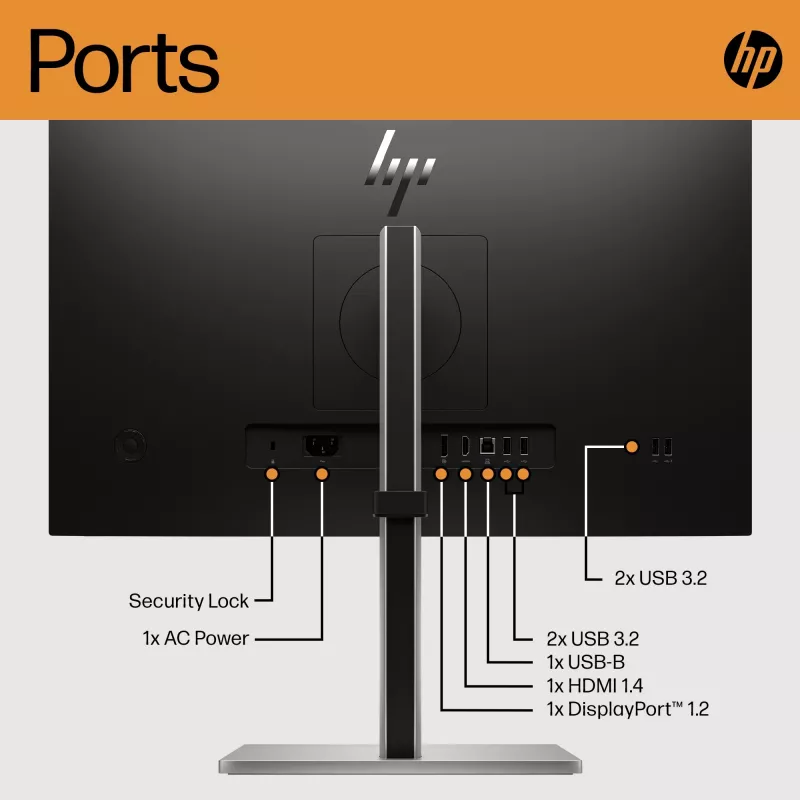 Monitor HP E24 G5 FHD senza PVC, 60,5 cm (23,8 pollici), 1920 x 1080 pixel, Full HD, LCD, 5 ms, nero, argento