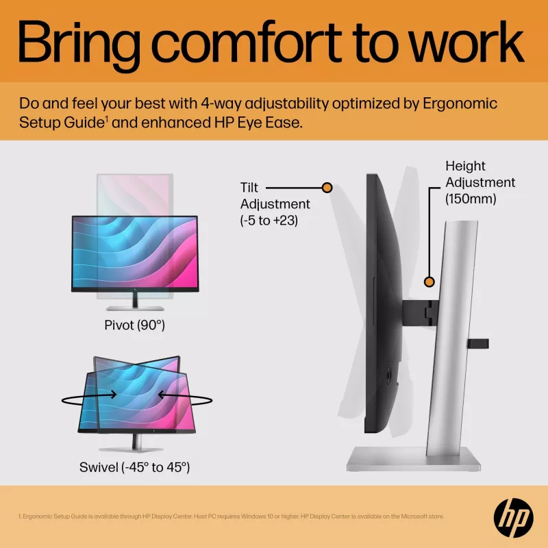 Monitor HP E24 G5 FHD senza PVC, 60,5 cm (23,8 pollici), 1920 x 1080 pixel, Full HD, LCD, 5 ms, nero, argento